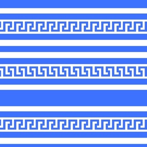 Naxos Large Greek Key Horizontal Stripe in Blue and White