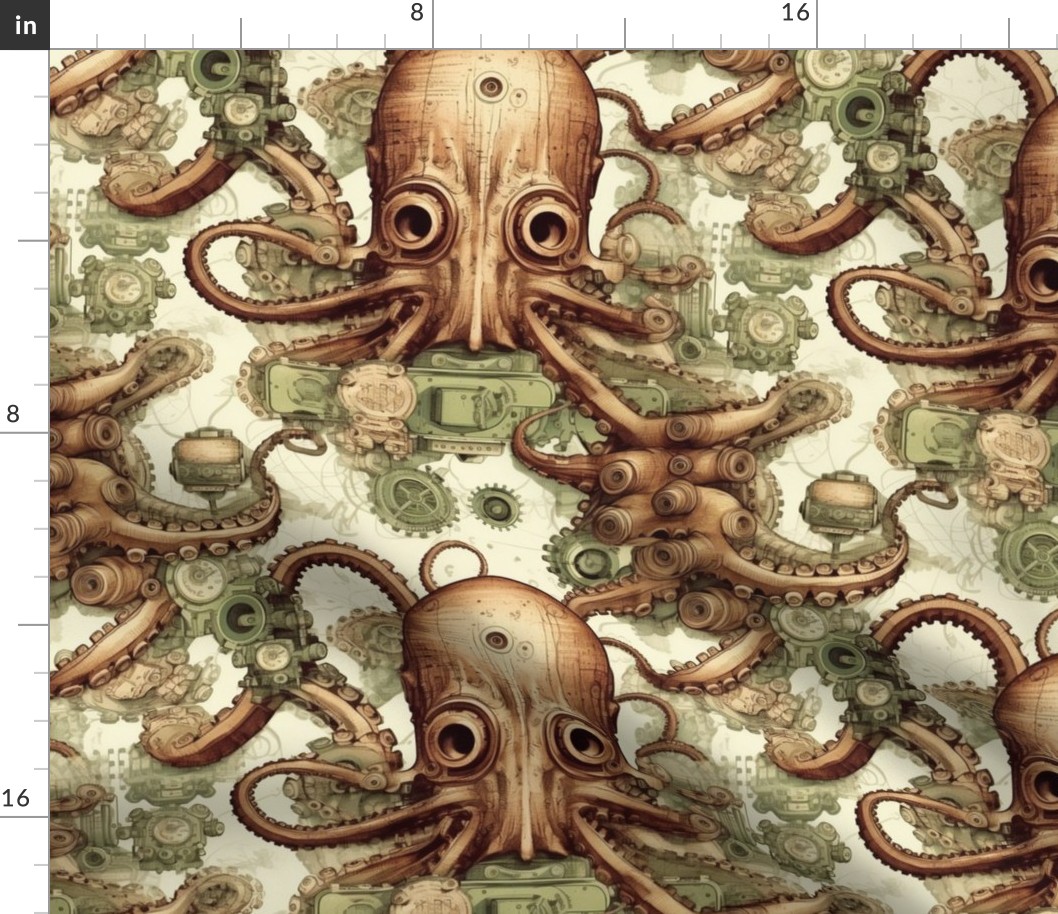 steampunk copper octopus Fabric | Spoonflower