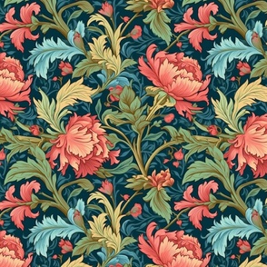 red and green Victorian botanical inspired by william morris