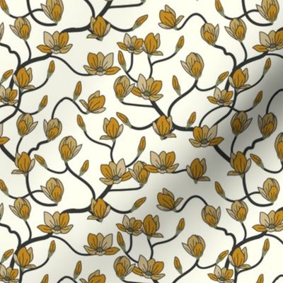 Arboretum- Yellow Magnolia Floral- Ivory- Small Scale