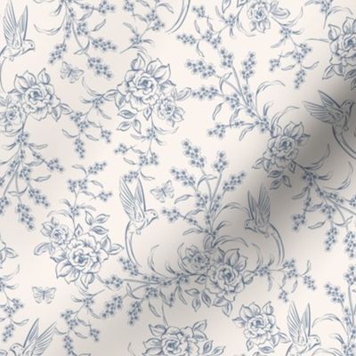 Birds and Flowers Blue and Cream_SMALL