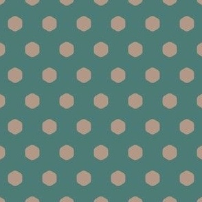 Small Geometric Hexagon polka dots ecru beige on green