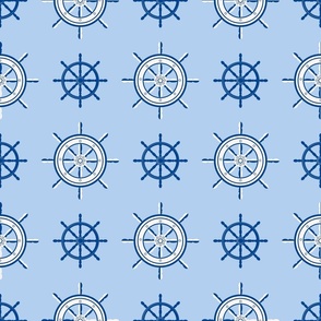 Ship Helm on Blue Background