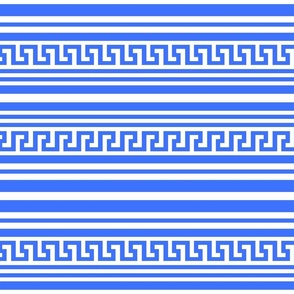 Naxos Greek Key Horizontal Aegean Stripe in Blue and White