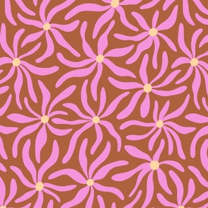 Modern wavy flower shapes in hot pink and brown - large scale