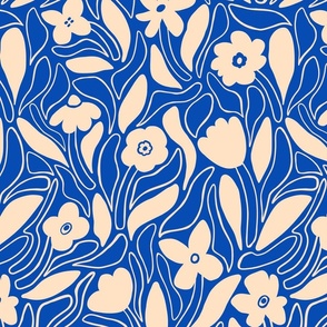 Bold freehand modern floral in indigo blue - Large scale