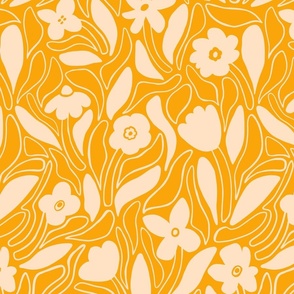 Bold freehand modern floral in yellow and beige - Large scale