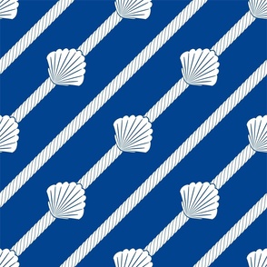 Seashells and Marine Rope on Blue Background
