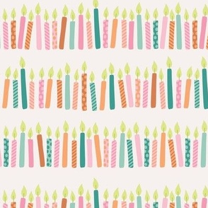Happy birthday candles - retro party celebration candle in rows girls palette pink teal lime on ivory 