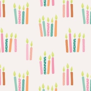 Happy birthday candles - retro party celebration tossed candle design girls palette pink teal lime on ivory 