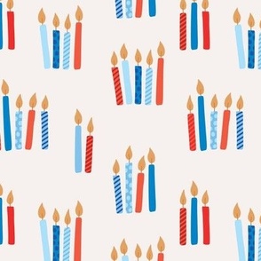 Happy birthday candles - retro party celebration tossed candle design 4th of july patriot usa palette red blue on ivory 