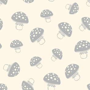 Hand Drawn Grey Line Art Mushrooms 