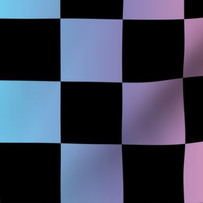 Jumbo Checkerboard Rainbow Gradient and Black Checkers Checked Multicolored Squares