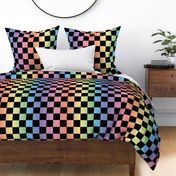 Jumbo Checkerboard Rainbow Gradient and Black Checkers Checked Multicolored Squares