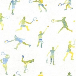 tennis players in watercolor
