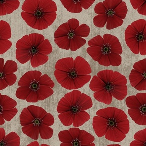 Large Dotted Poppy Florals on Beige Textured Background
