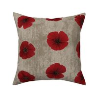 Medium Dotted Poppy Florals on Beige Textured Background