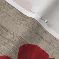 Medium Dotted Poppy Florals on Beige Textured Background