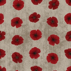 Medium Dotted Poppy Florals on Beige Textured Background