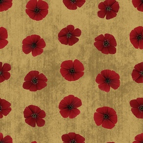 Medium Dotted Poppy Florals on Yellow Gold Textured Background