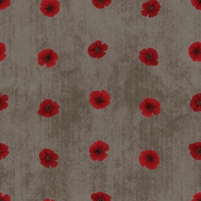 Small Dotted Poppy Florals on Dusty Brown Textured Background