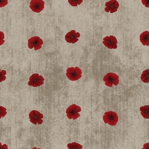 Small Dotted Poppy Florals on Beige Textured Background
