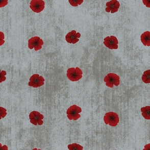 Small Dotted Poppy Florals on Light Blue Gray Textured Background