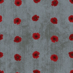 Small Dotted Poppy Florals on Blue Gray Textured Background