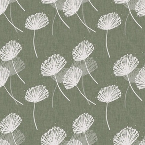 Hand Drawn Dandelions | Green Linen