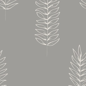 JUMBO Long Branches - bedrock gray_ marshmallow white - large scale hand drawn inky leaves