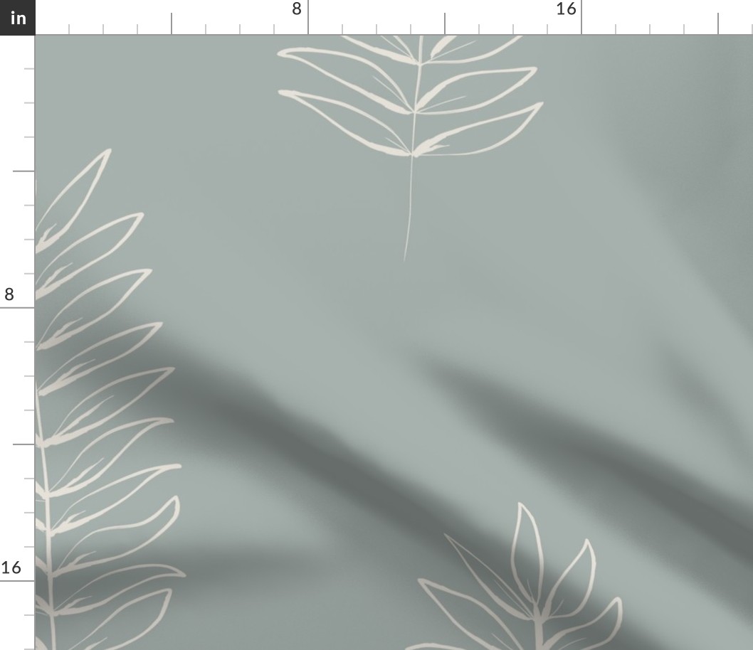 JUMBO Long Branches - eventide gray_ white heron - large scale hand drawn inky leaves