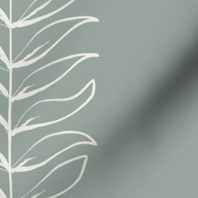 JUMBO Long Branches - marine blue green_ pure white - large scale hand drawn inky leaves