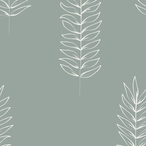 JUMBO Long Branches - marine blue green_ pure white - large scale hand drawn inky leaves