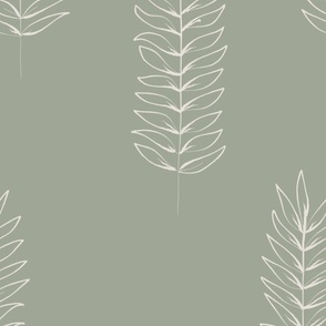 JUMBO Long Branches - coastal plain green_ white heron - large scale hand drawn inky leaves