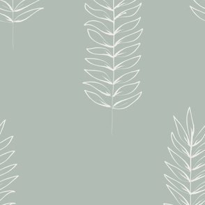 JUMBO Long Branches - fresh eucalyptus green_ pure white - large scale hand drawn inky leaves