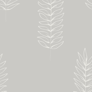 JUMBO Long Branches - pure white_ zircon gray - large scale hand drawn inky leaves