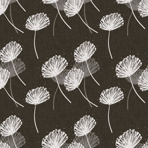 Hand Drawn Dandelions | Black Linen