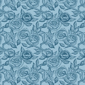 Vintage Modern Trailing Floral in Tone on Tone Blue.