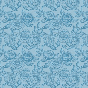 Vintage Modern Trailing Floral in Tone on Tone Blue.