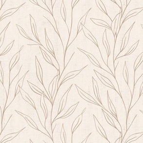 Beige leaves branches. Neutral floral climbing vines. 