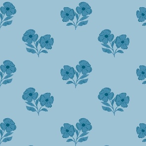 Vintage Modern Floral Bouquet in Tone on Tone Blues.