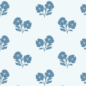 Vintage Modern Floral Bouquet in Tone on Tone Blues and Beige Taupe.