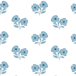 Vintage Modern Floral Bouquet in White and Light Blue.