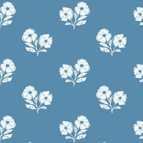 Vintage Modern Floral Bouquet in Medium Blue and White.