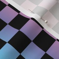 Checkerboard Rainbow Gradient and Black Checkers Checked Multicolored 1 inch Squares 