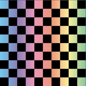 Checkerboard Rainbow Gradient and Black Checkers Checked Multicolored 1 inch Squares 