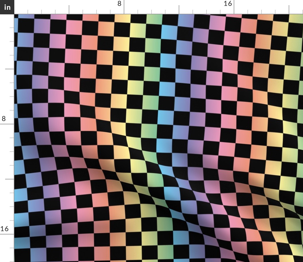 Checkerboard Rainbow Gradient and Black Checkers Checked Multicolored 1 inch Squares 