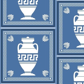 Large Greek Urn Panels 12 x 12 in Dusty Blue and White