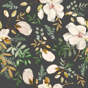 Medium Green and Gold Floral Charcoal Grey