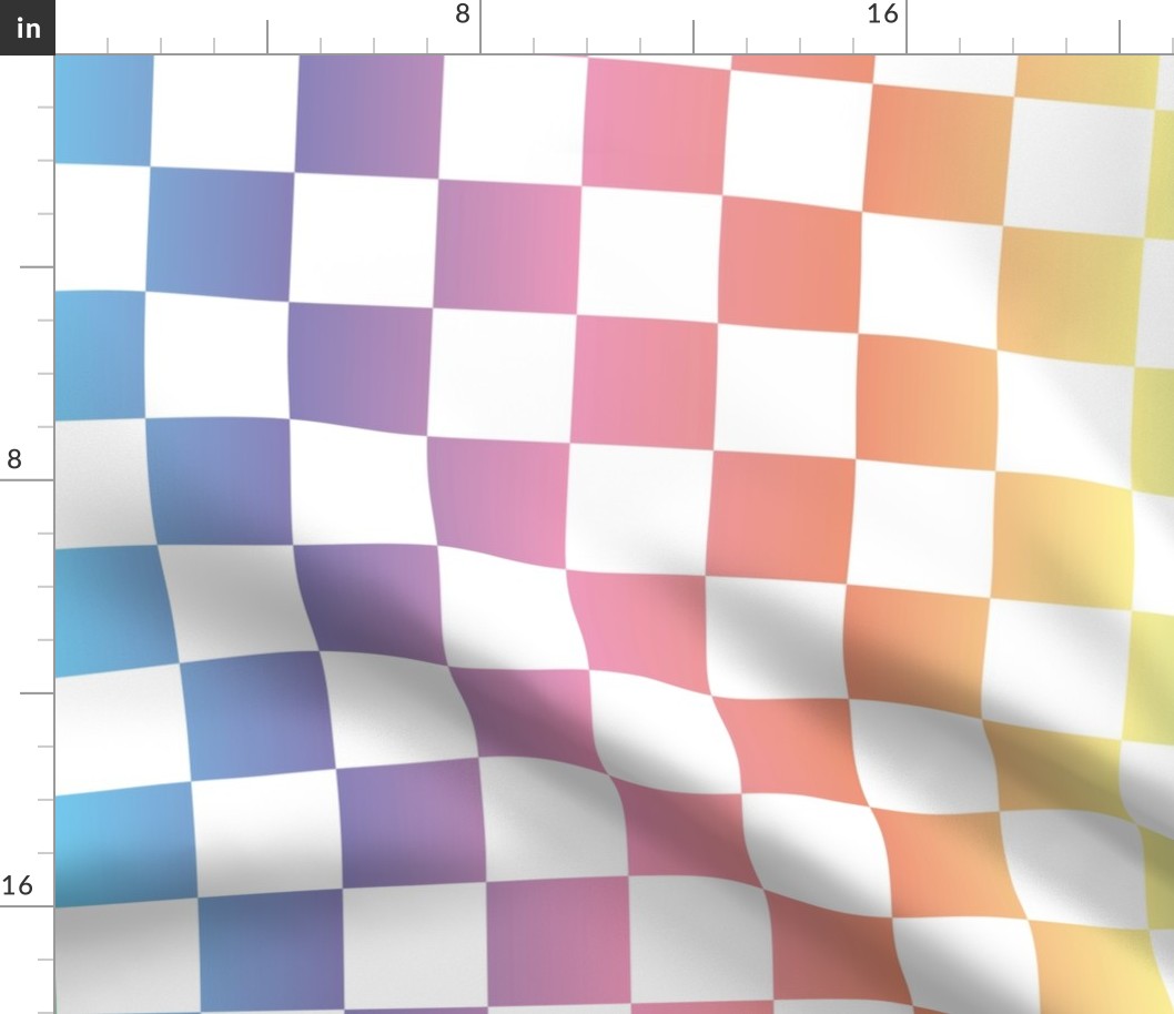 Jumbo Checkerboard Rainbow Gradient and White Checkers multicolored checked Squares Check